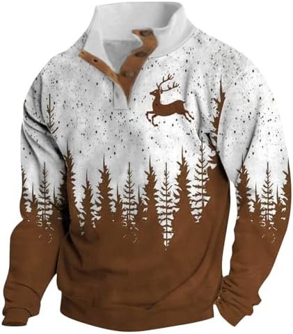 Men's Neck Long Sleeved Sweatshirt Soft And Warm Retro Buttoned Neck Hoodie Ethnic Style Printing Comfortable